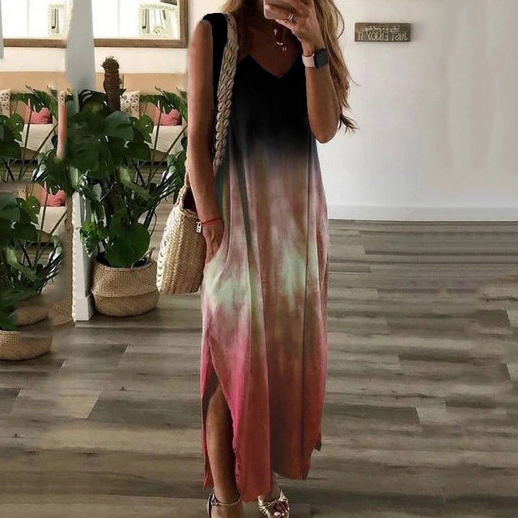 Gradient tie-dye printed sleeveless maxi dress - Ricky Dale 