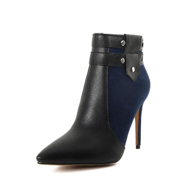 Buckle Strap Rivets Stiletto Ankle Boots.