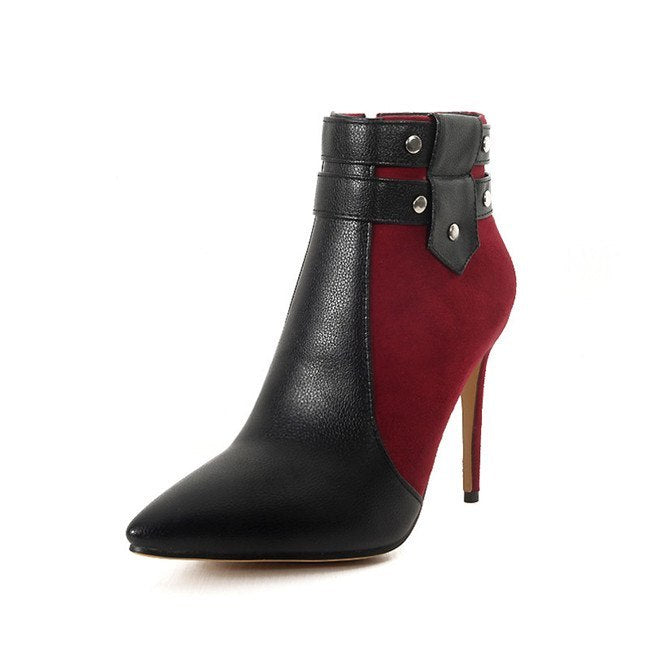 Buckle Strap Rivets Stiletto Ankle Boots.