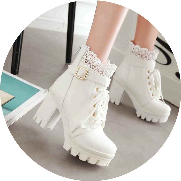 Lace-up Martins Boots With Thick Heels