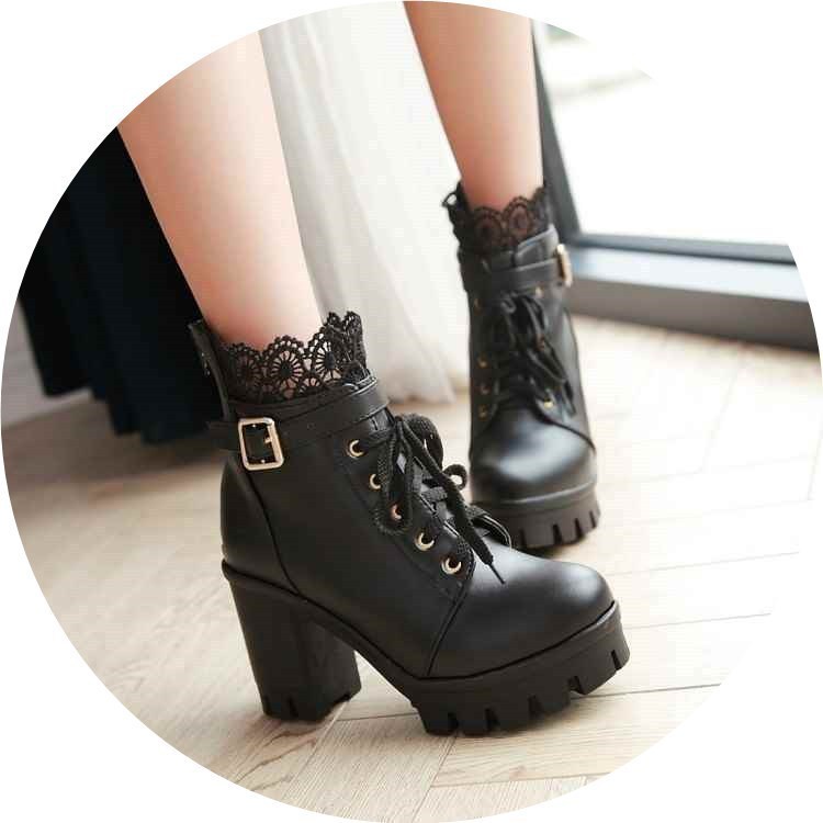 Lace-up Martins Boots With Thick Heels