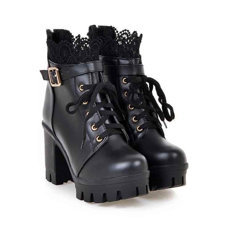 Lace-up Martins Boots With Thick Heels