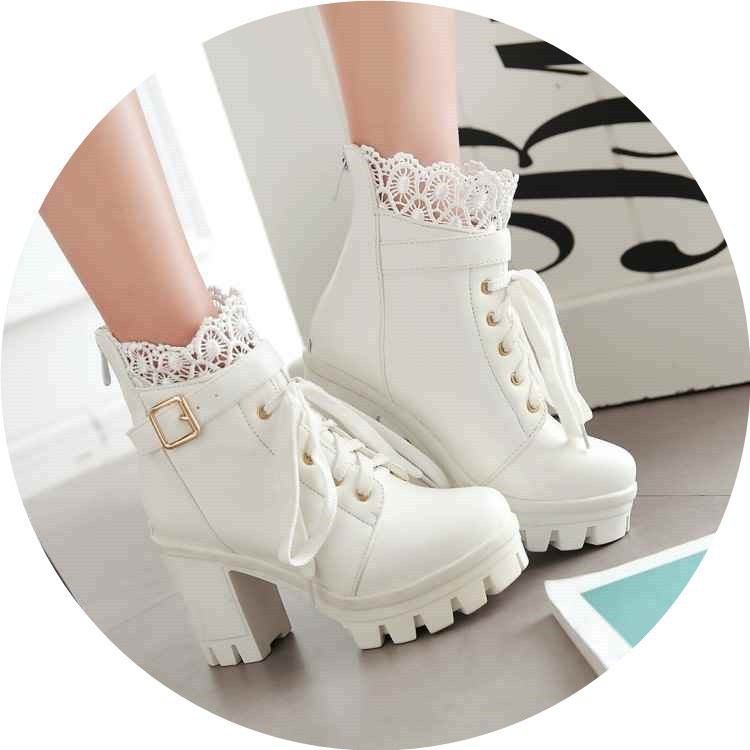 Lace-up Martins Boots With Thick Heels