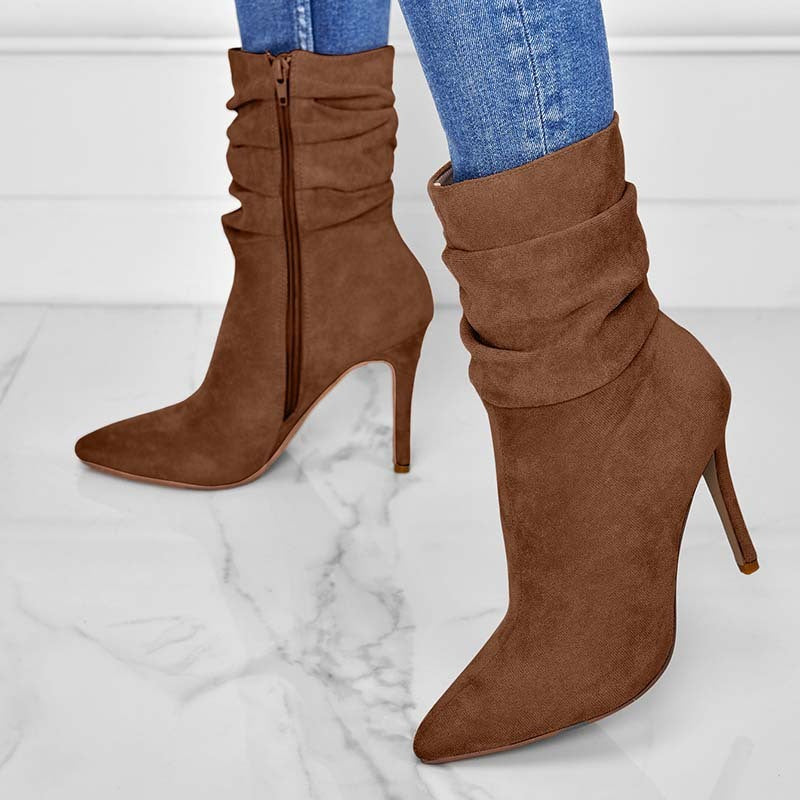 Pointed Toe Side Zipper Stiletto Boots.