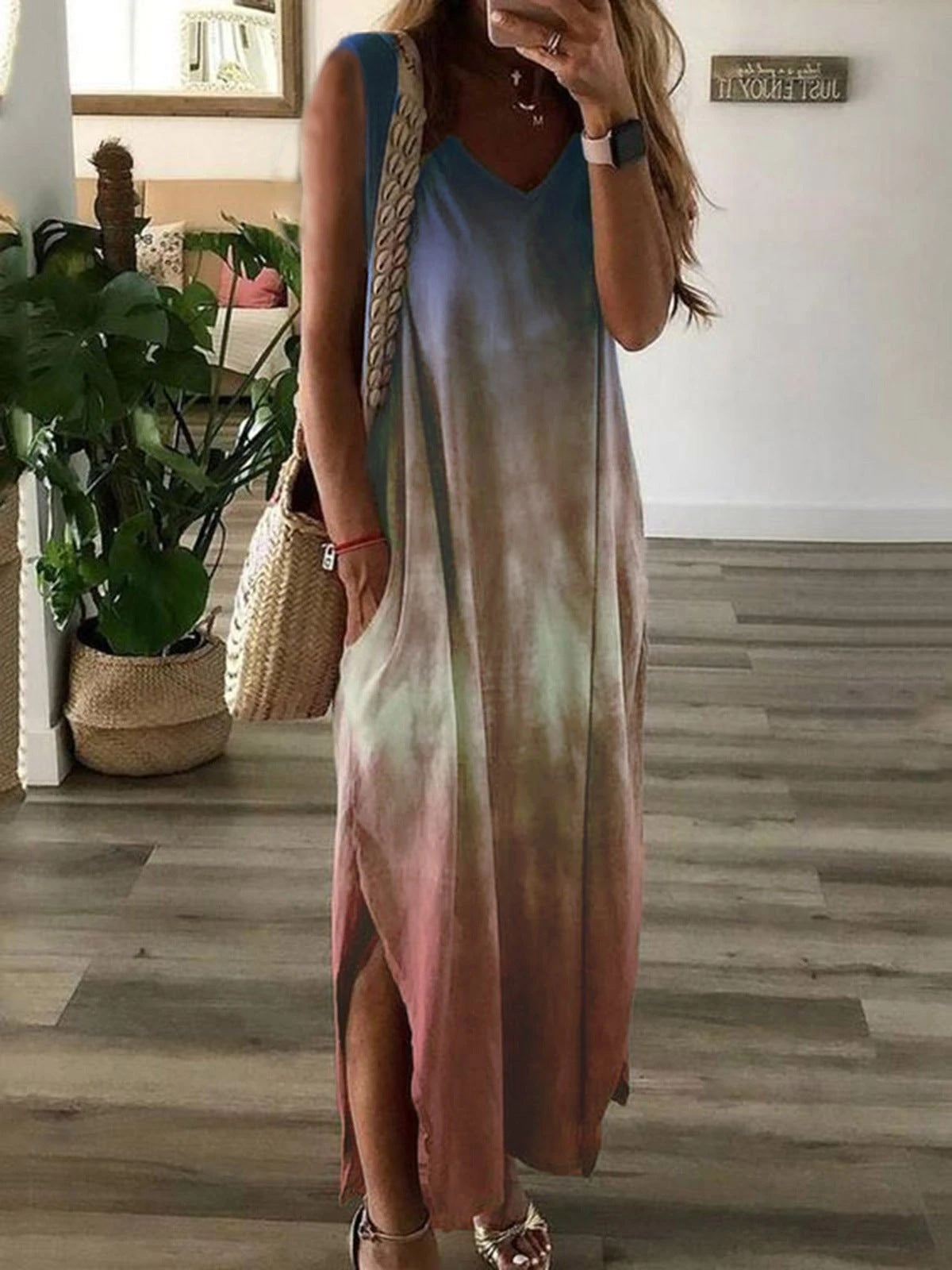 Gradient tie-dye printed sleeveless maxi dress - Ricky Dale 