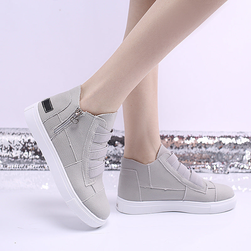 Canvas Flat Shoes Women Side Zipper Walking Sneakers Comfort