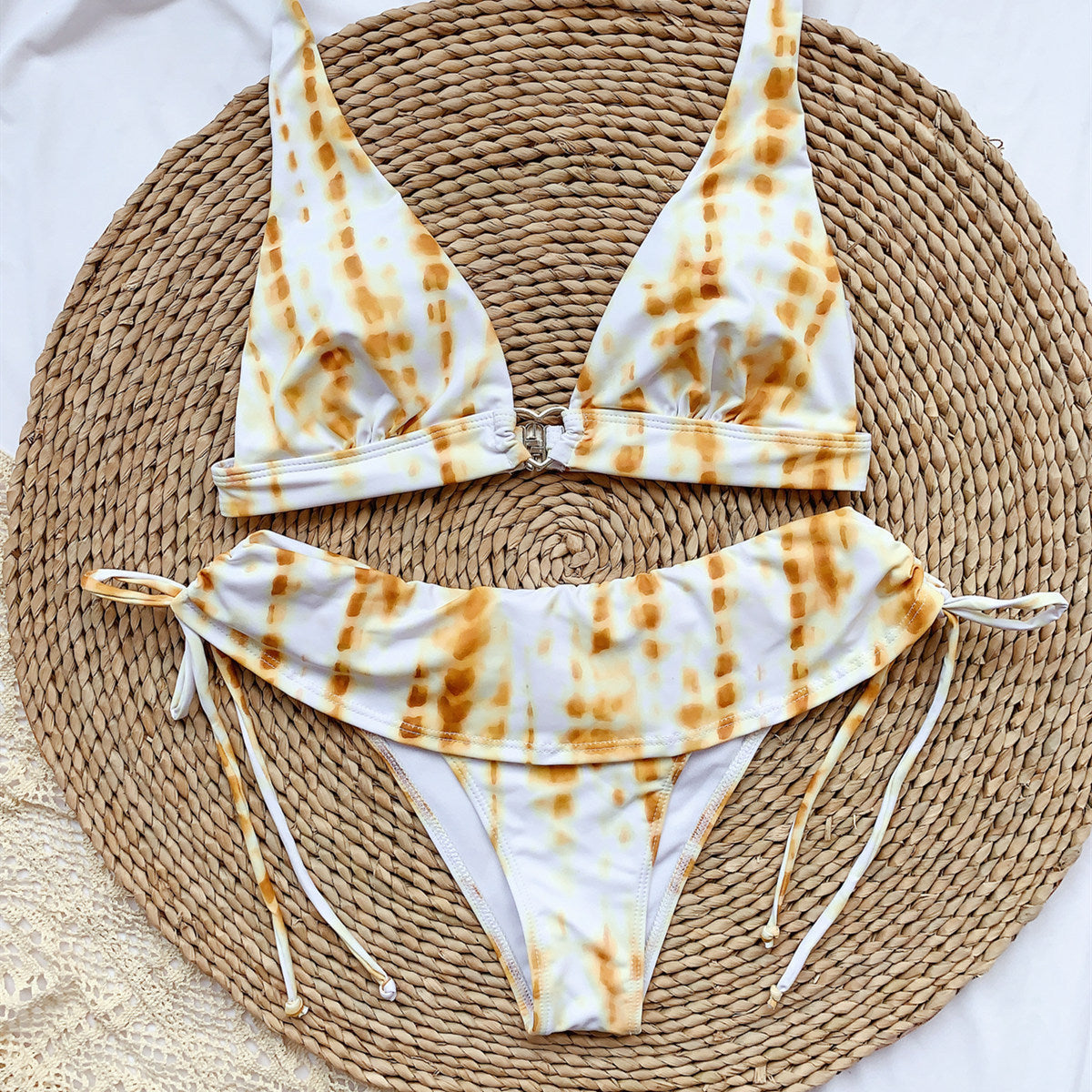 Printed Ruffle Bikini Bandage Swimsuit