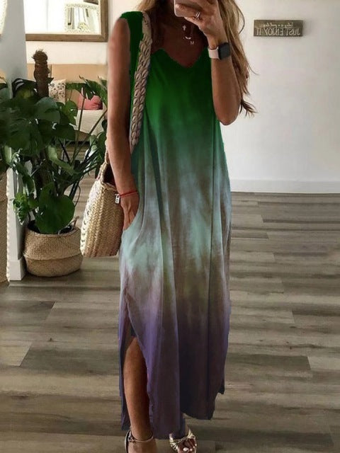 Gradient tie-dye printed sleeveless maxi dress - Ricky Dale 