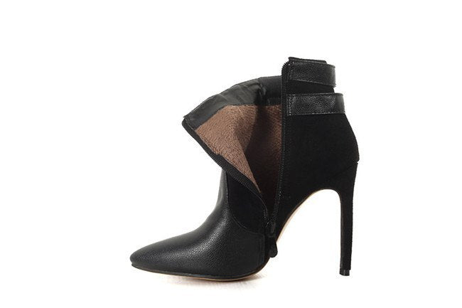 Buckle Strap Rivets Stiletto Ankle Boots.