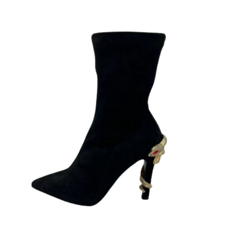 Black Elastic Sock Stiletto Boots