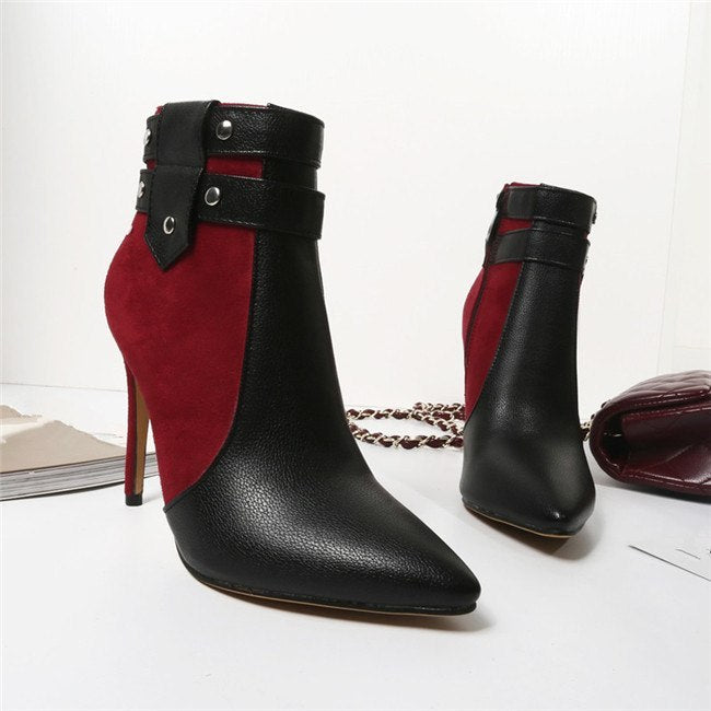 Buckle Strap Rivets Stiletto Ankle Boots.