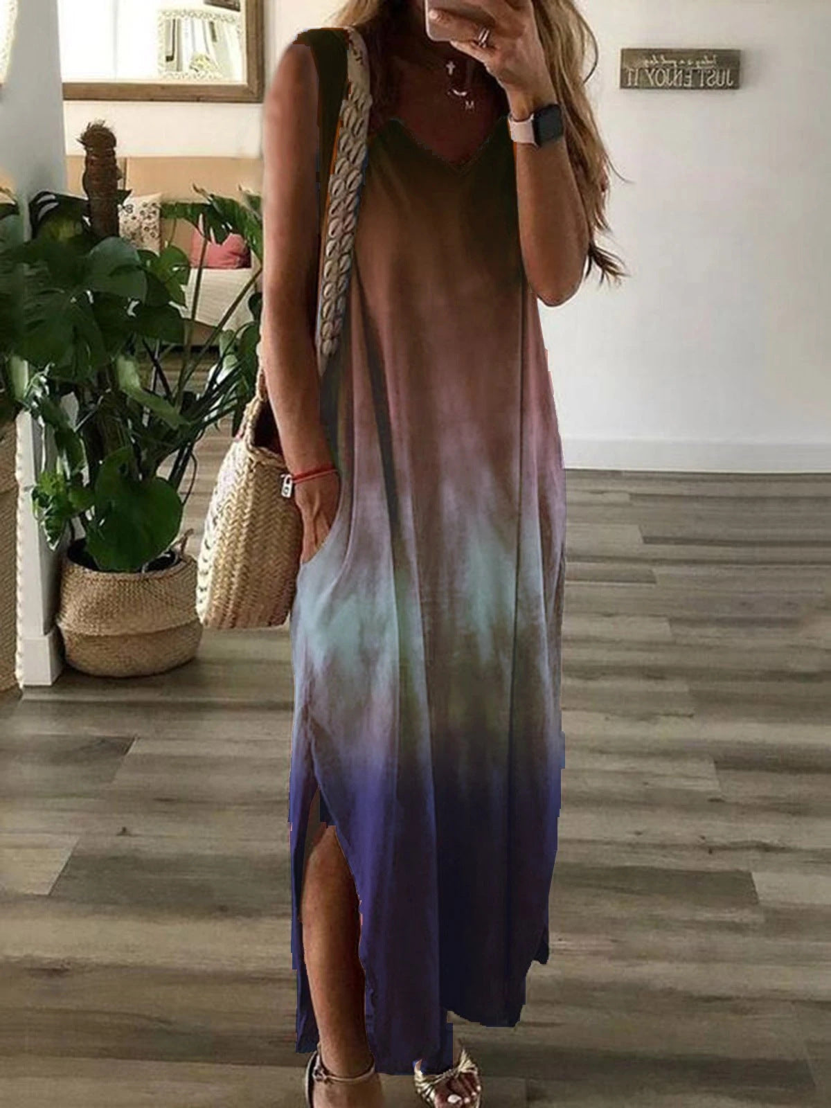 Gradient tie-dye printed sleeveless maxi dress - Ricky Dale 