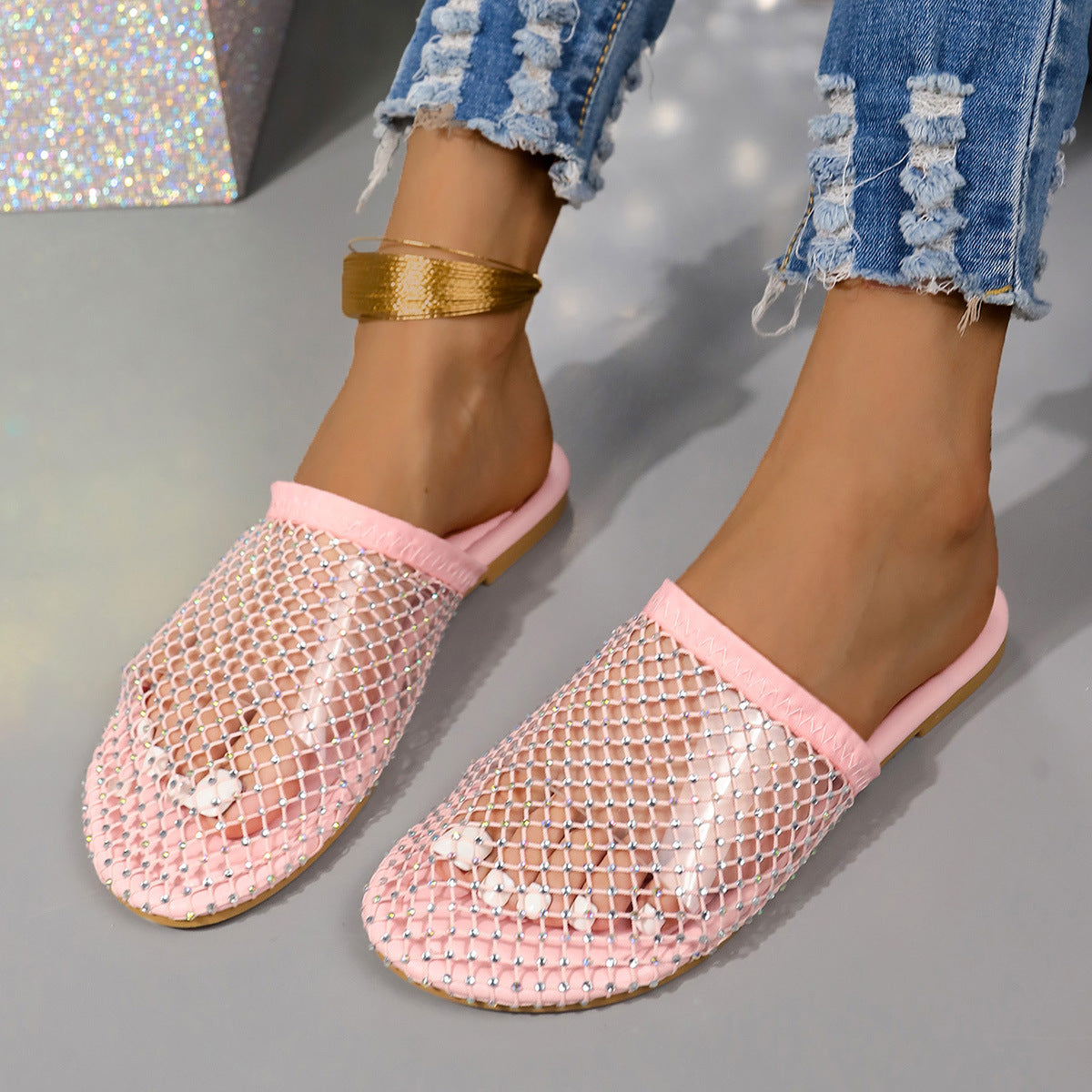 Transparent Slipper Sandals With Rhinestones.