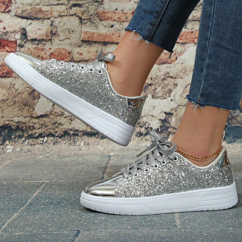 Glitter Sequin Design Flats Shoes Women Trendy Casual Sneakers