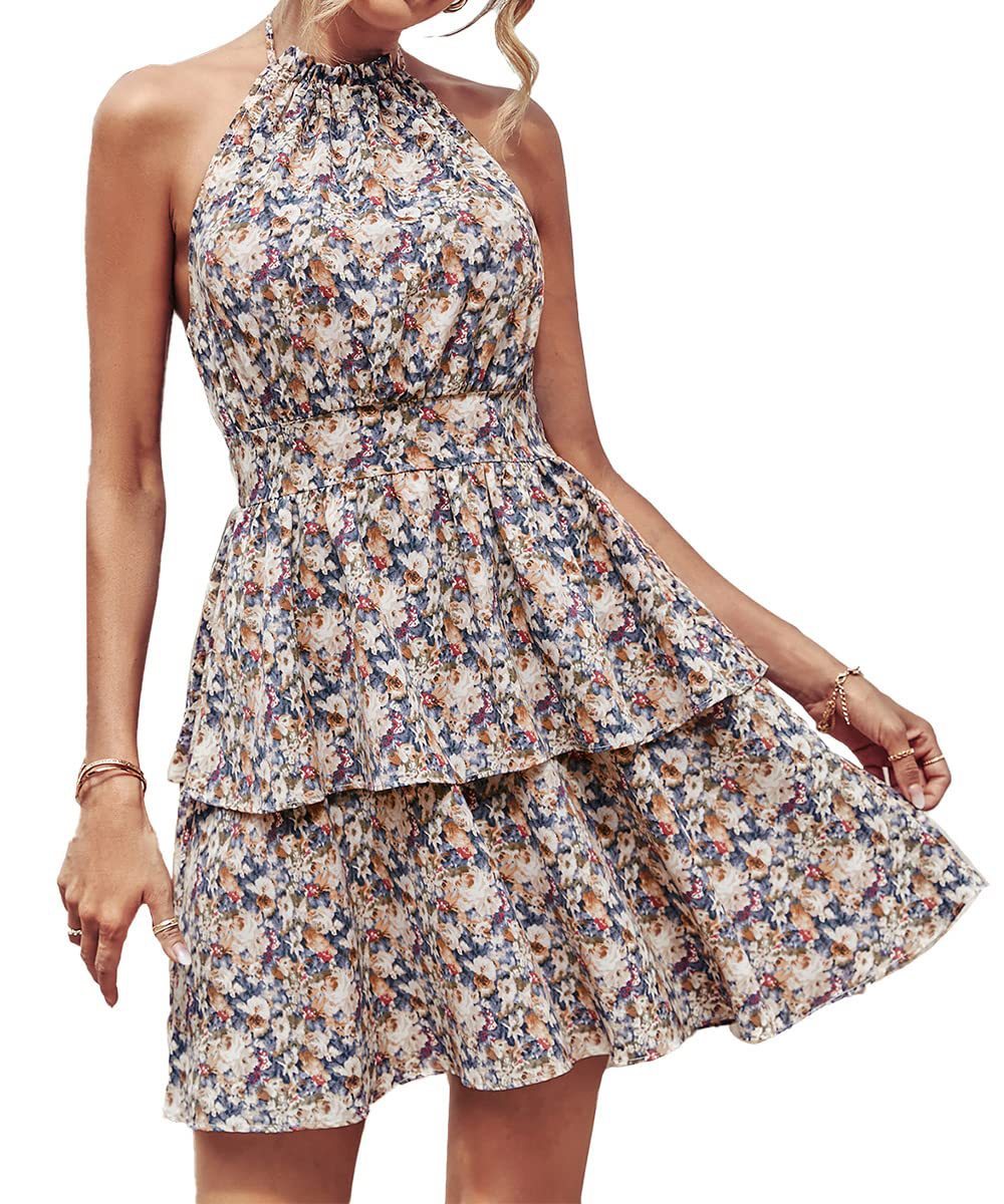 Summer Printed Halter Mini Dress - Ricky Dale 