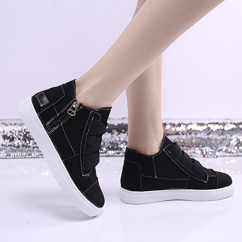 Canvas Flat Shoes Women Side Zipper Walking Sneakers Comfort