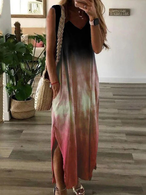 Gradient tie-dye printed sleeveless maxi dress - Ricky Dale 