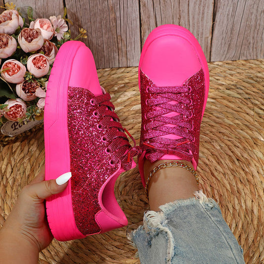 Glitter Sequin Design Flats Shoes Women Trendy Casual Sneakers