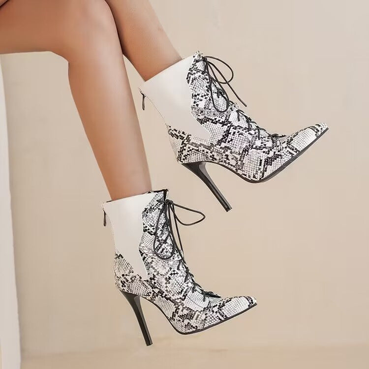 Colourblock  Pointed Chain Stiletto Ankle Boots