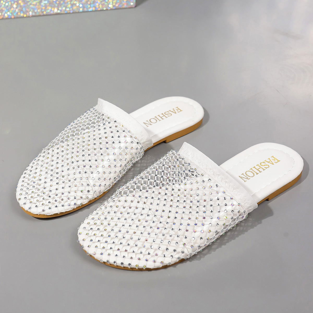 Transparent Slipper Sandals With Rhinestones.