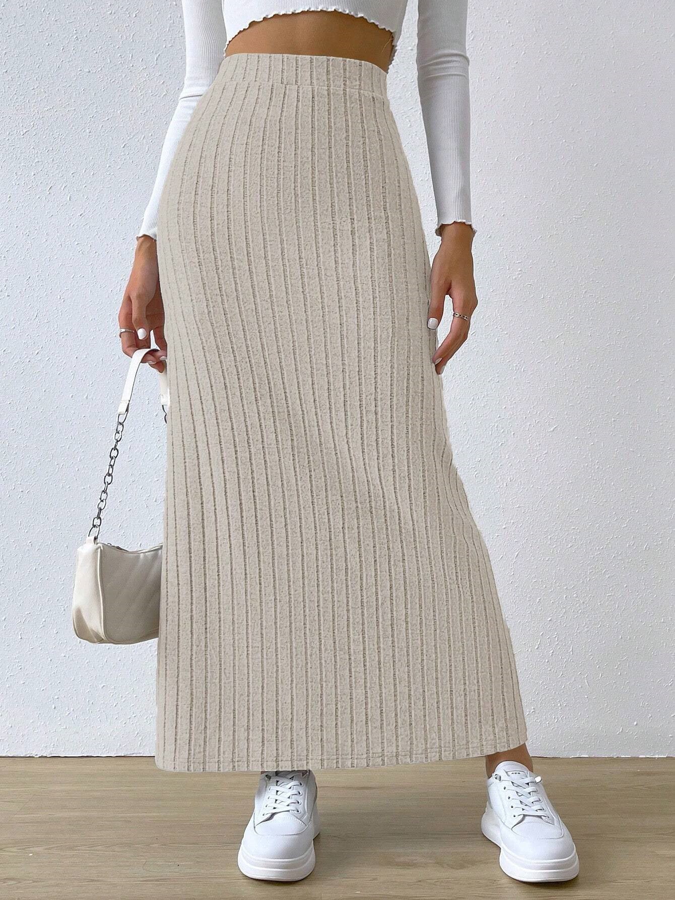 Long Knitted Skirt, High Waist with Side Slit. - Ricky Dale 