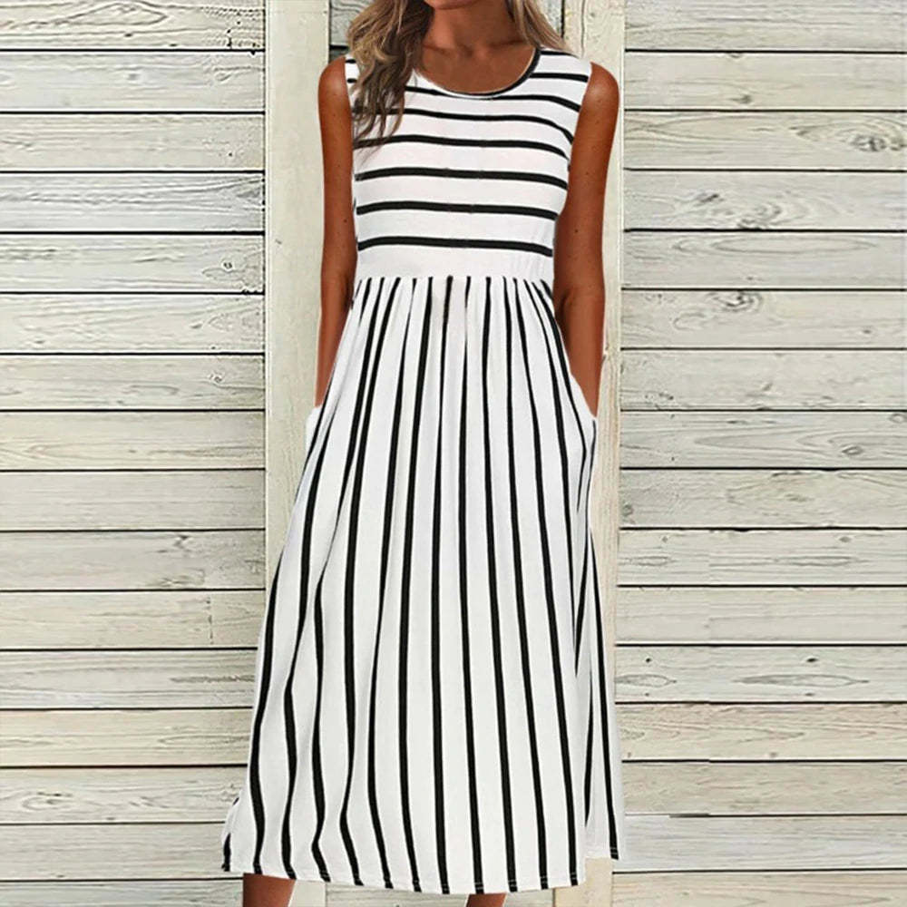 Women's Sleeveless Striped Casual Maxi Dress - Ricky Dale 