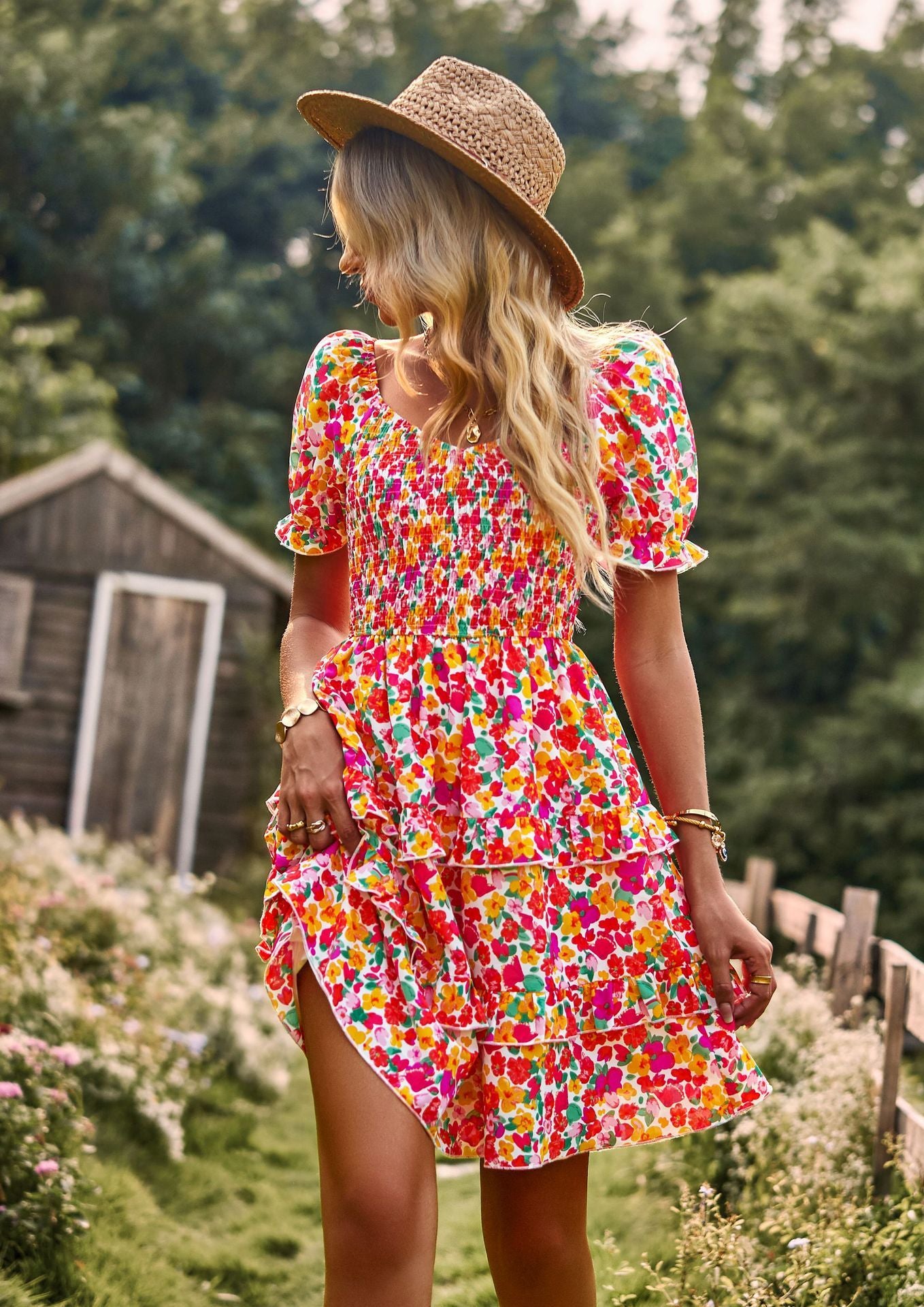 Floral Off Shoulder or Short Sleeved Summer Mini Dress. - Ricky Dale 