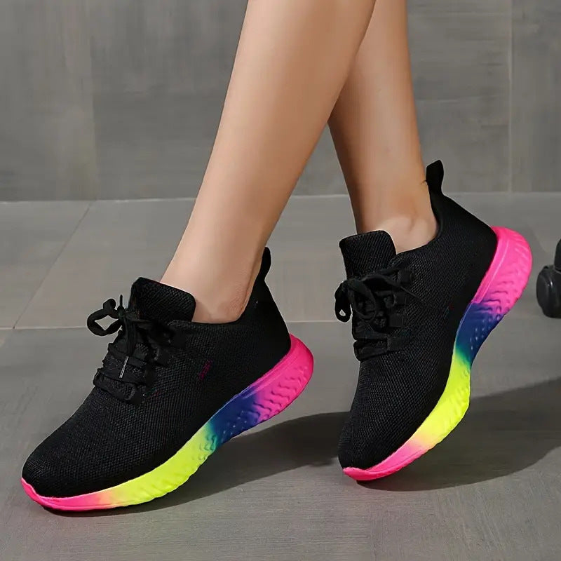 Lace-Up Mesh Shoes With Rainbow Sole Design Sneakers for Trendy Style