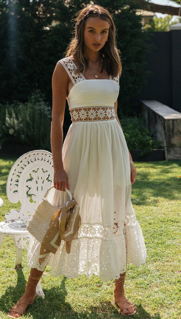 White Lace sleeveless Maxi Dress - Ricky Dale 