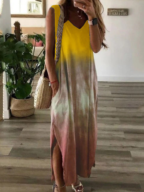 Gradient tie-dye printed sleeveless maxi dress - Ricky Dale 