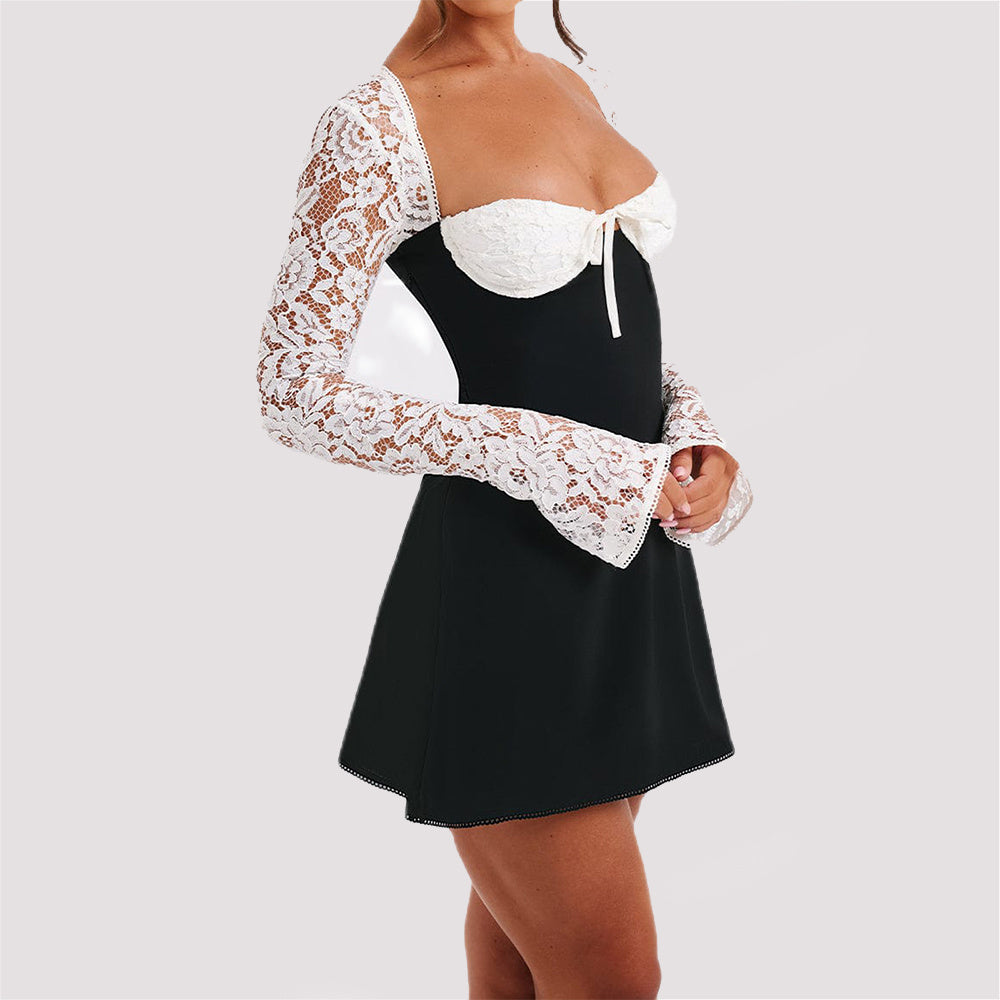 Long Laced Sleeve, Backless Mini Dress. - Ricky Dale 