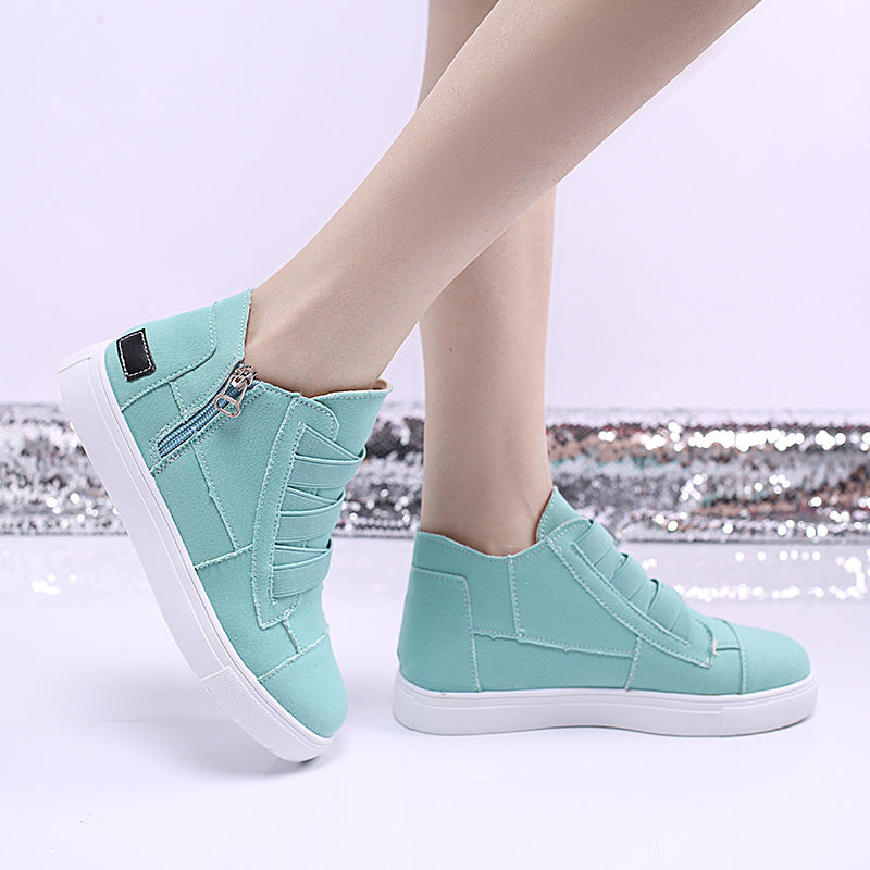 Canvas Flat Shoes Women Side Zipper Walking Sneakers Comfort