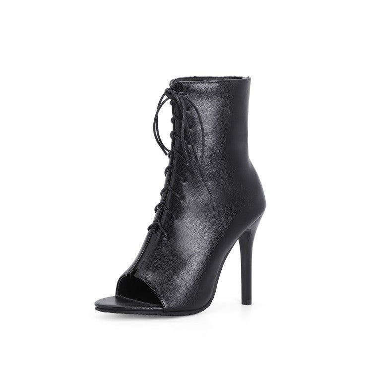 Lace-up Peep Toe Stiletto boots.