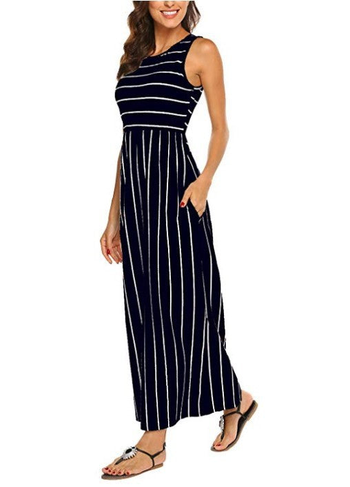 Women's Sleeveless Striped Casual Maxi Dress - Ricky Dale 