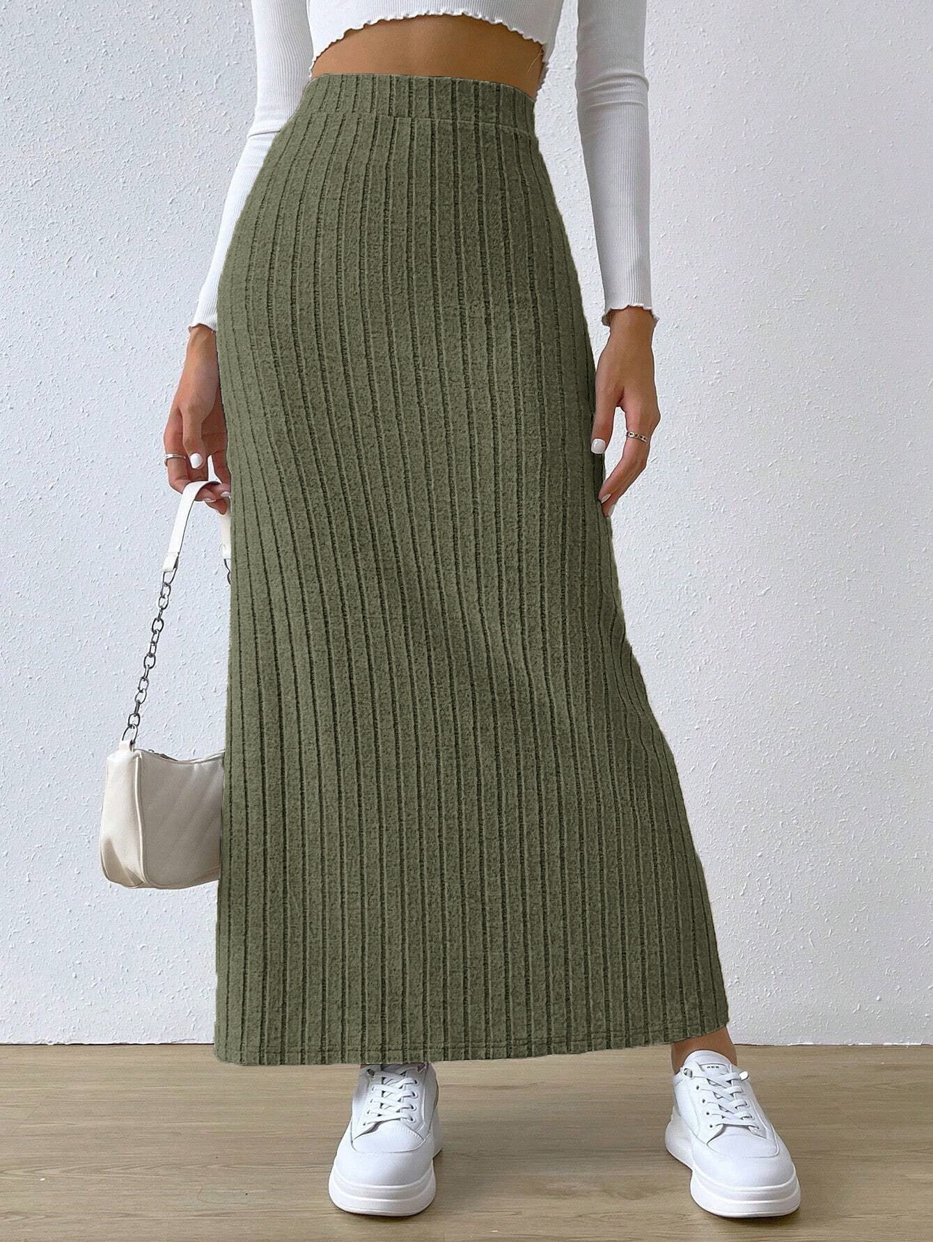 Long Knitted Skirt, High Waist with Side Slit. - Ricky Dale 