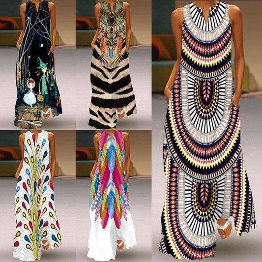 Digital Printed V-neck Sleeveless Maxi Dress - Ricky Dale 