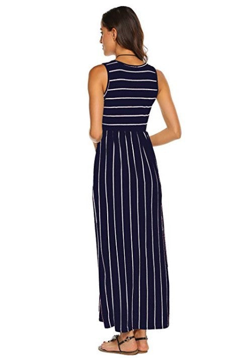 Women's Sleeveless Striped Casual Maxi Dress - Ricky Dale 