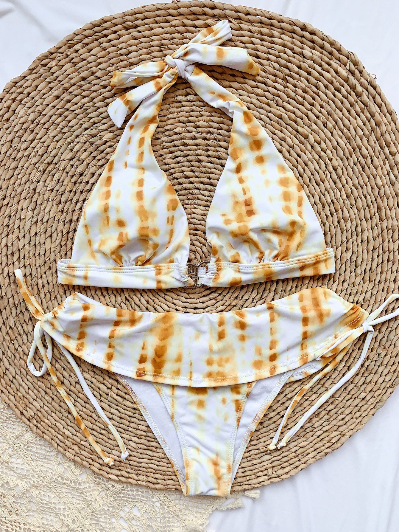 Printed Ruffle Bikini Bandage Swimsuit