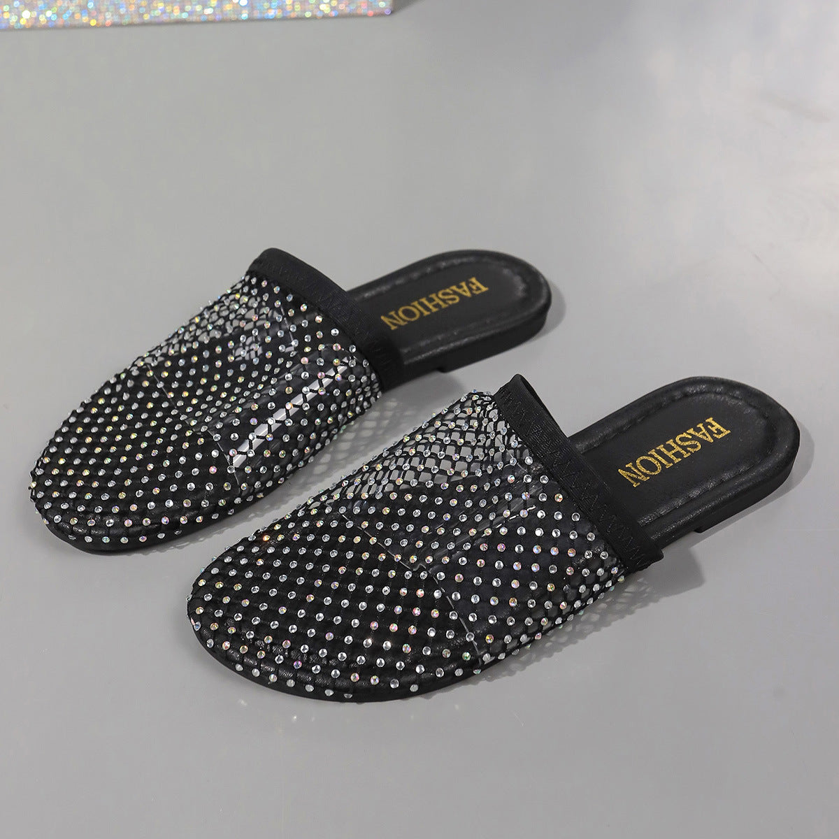 Transparent Slipper Sandals With Rhinestones.