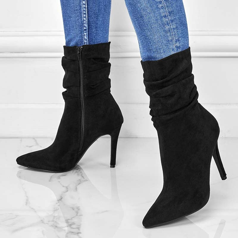 Pointed Toe Side Zipper Stiletto Boots.