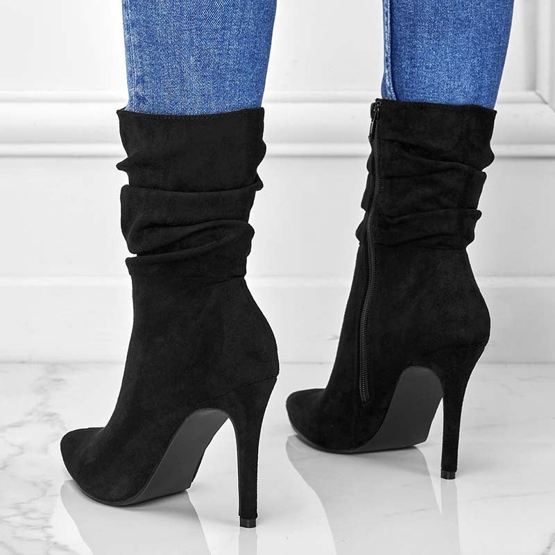 Pointed Toe Side Zipper Stiletto Boots.