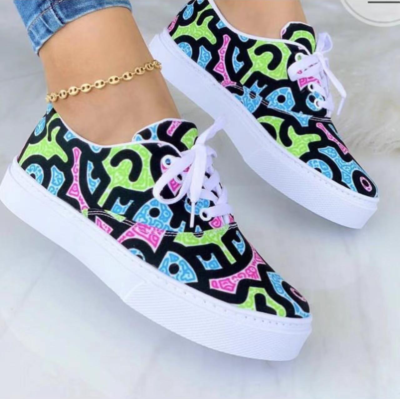 Lace-up Print Canvas Trainers/Sneakers. - Ricky Dale 