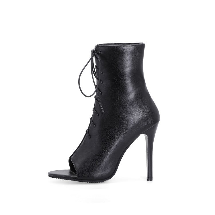 Lace-up Peep Toe Stiletto boots.