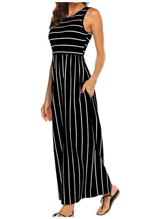 Women's Sleeveless Striped Casual Maxi Dress - Ricky Dale 