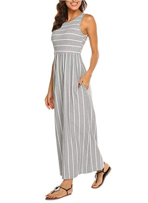 Women's Sleeveless Striped Casual Maxi Dress - Ricky Dale 