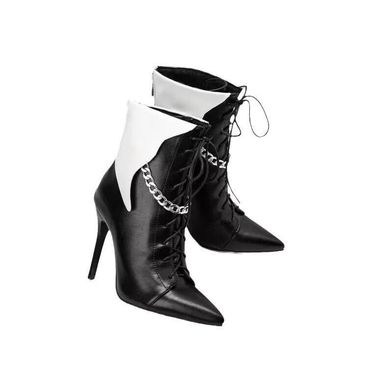 Colourblock  Pointed Chain Stiletto Ankle Boots