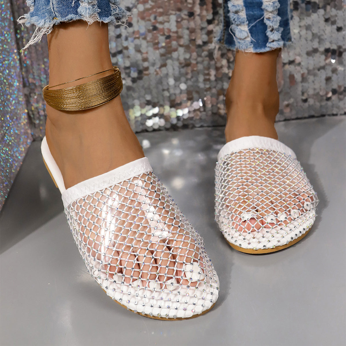 Transparent Slipper Sandals With Rhinestones.