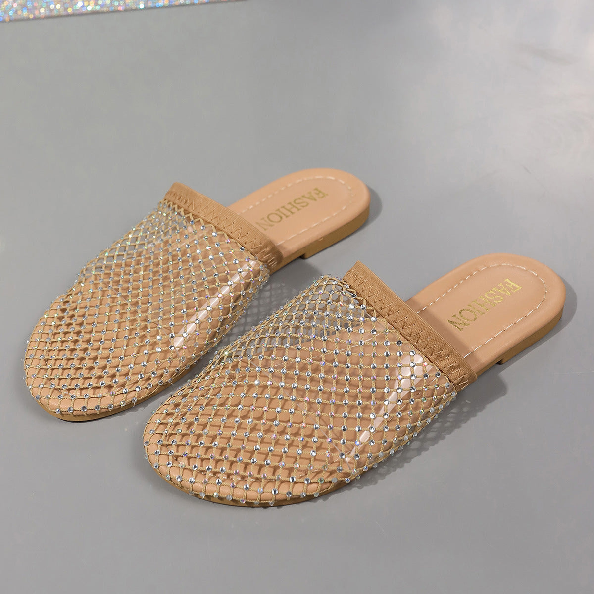 Transparent Slipper Sandals With Rhinestones.